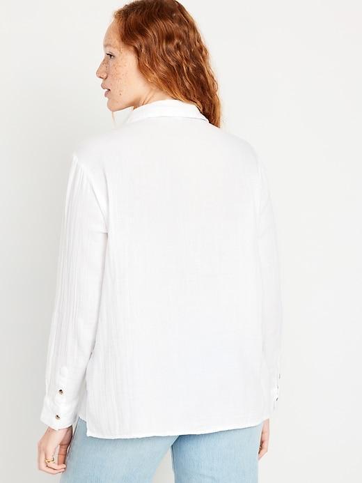 Crinkle Gauze Button-Down Boyfriend Shirt Product Image