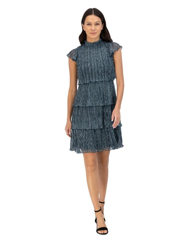 Vince Camuto Womens Metallic Crinkled Tiered Dress Product Image