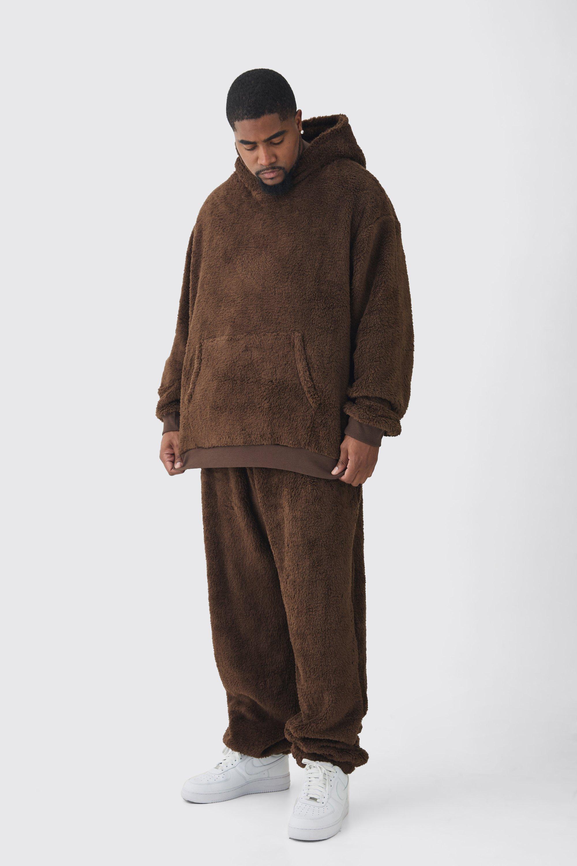 Plus Borg Oversized Hooded Tracksuit | boohooMAN USA Product Image