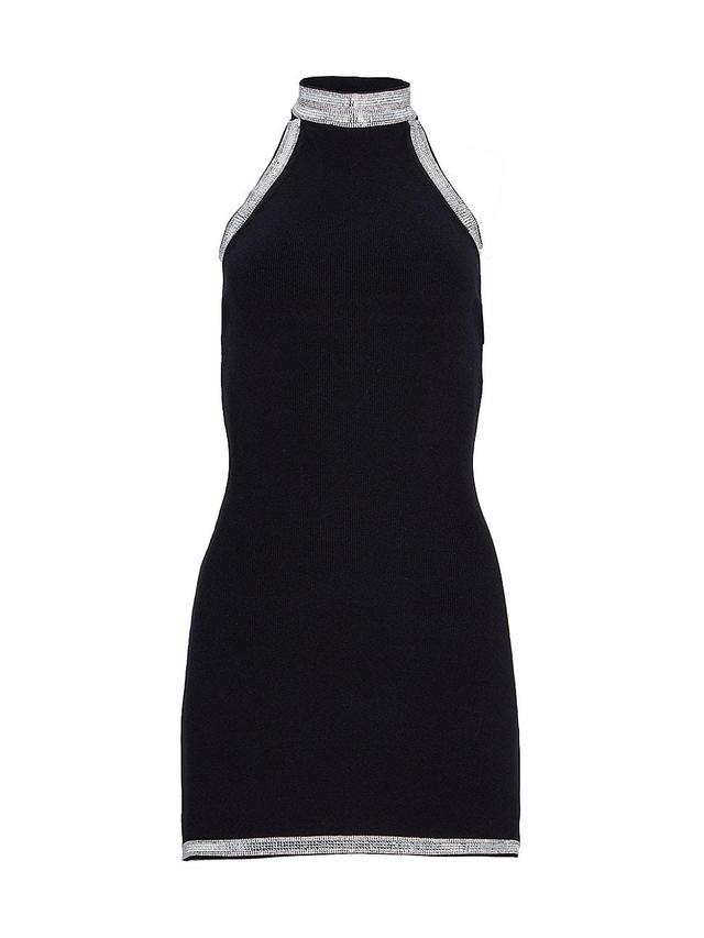 Retrofte Bead Detail Halter Neck Cotton & Cashmere Minidress Product Image