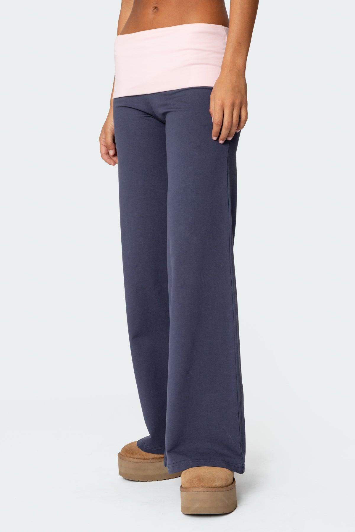 Wide Leg Contrast Fold Over Pants Product Image