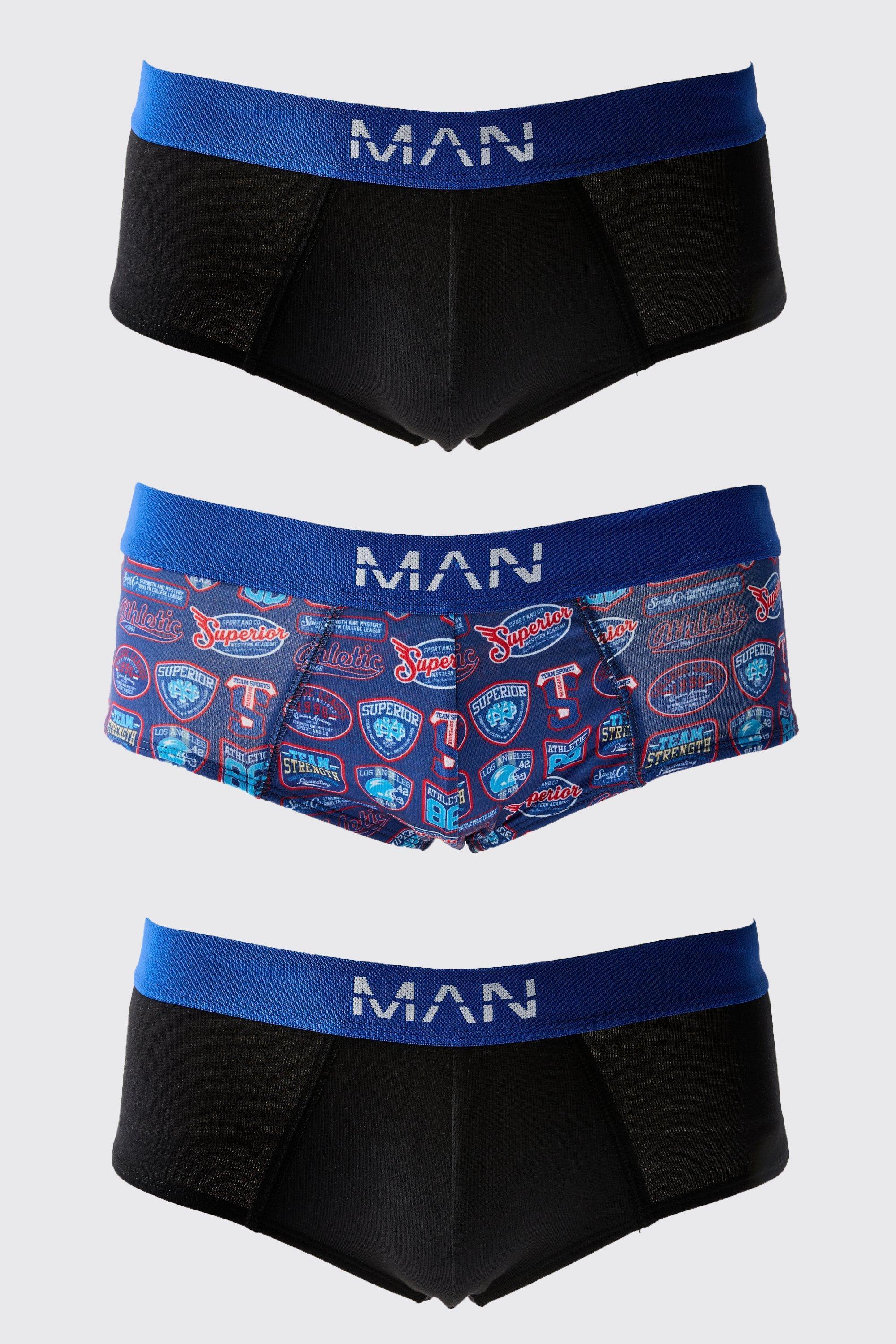 3 Pack Man Varsity Printed Briefs | boohooMAN USA Product Image