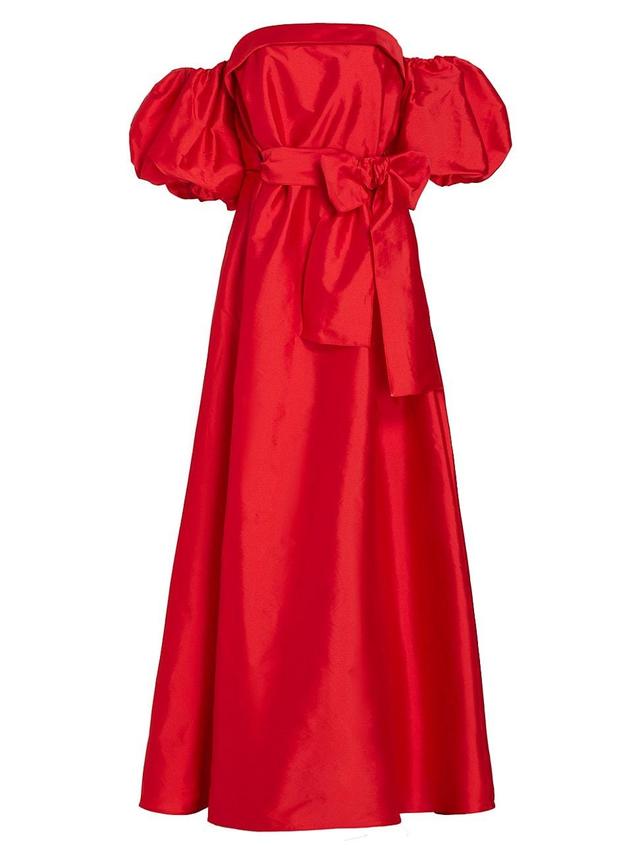 Womens Belted Taffeta Off-The-Shoulder Gown Product Image