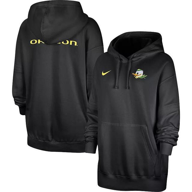 Womens Nike Black Oregon Ducks Sideline Two-Hit Club Fleece Pullover Hoodie Product Image