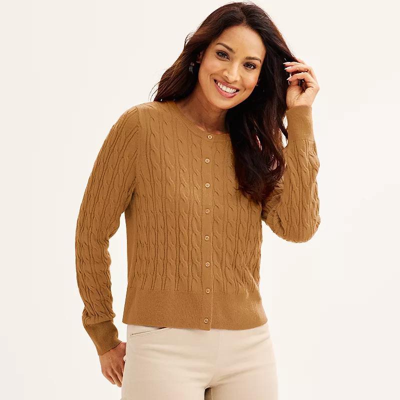 Petite Croft & Barrow Extra Soft Classic Cable Knit Cardigan, Womens Camel Grey product image