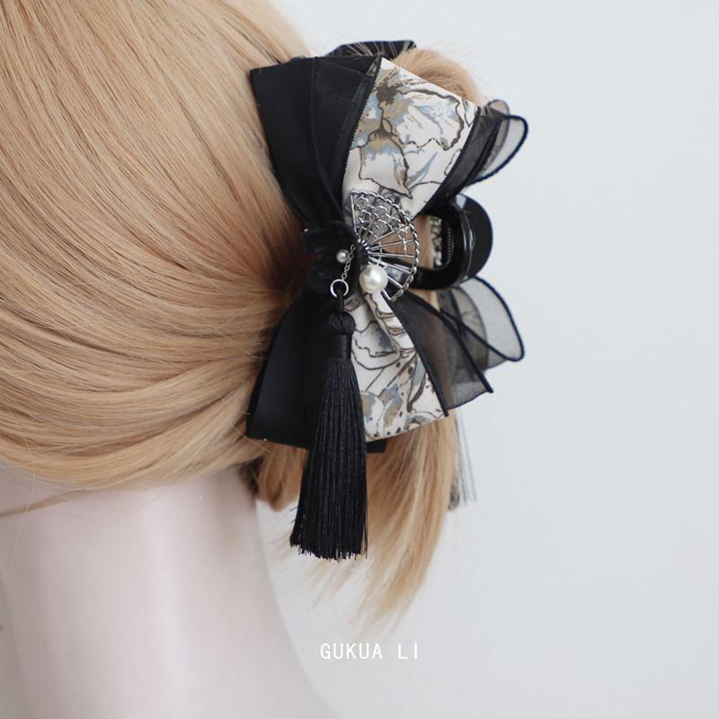 Patterned Print Bow Tassel Hair Claw Product Image