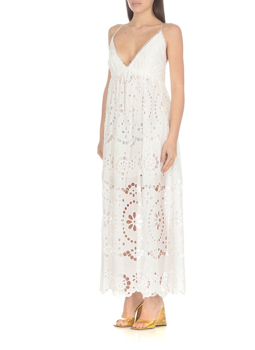 August Lace Linen Maxi Dress In White Product Image