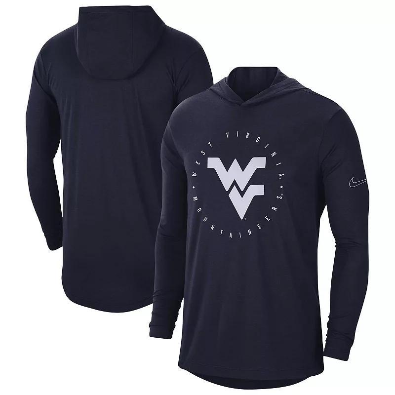 Mens Nike West Virginia Mountaineers Campus Tri-Blend Performance Long Sleeve Hooded T-Shirt Blue Product Image