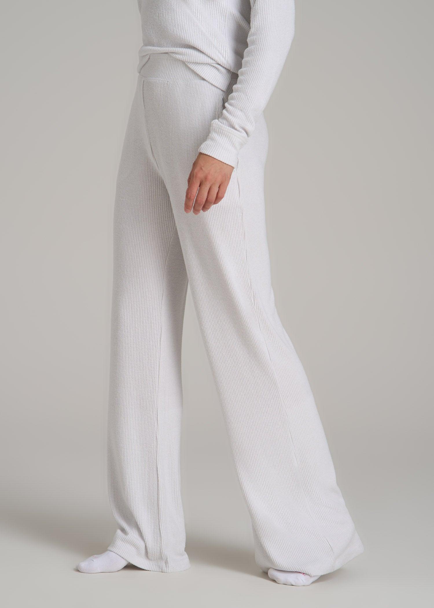 Women's Ribbed Flare Extra-Long Lounge Pants in Cloud White Product Image