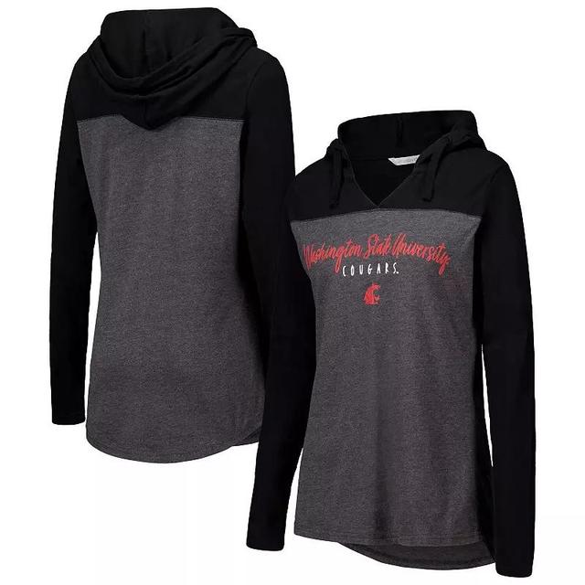 Womens Heather Charcoal Washington State Cougars Knockout Color Block Hoodie V-Neck Long Sleeve T-Shirt Product Image