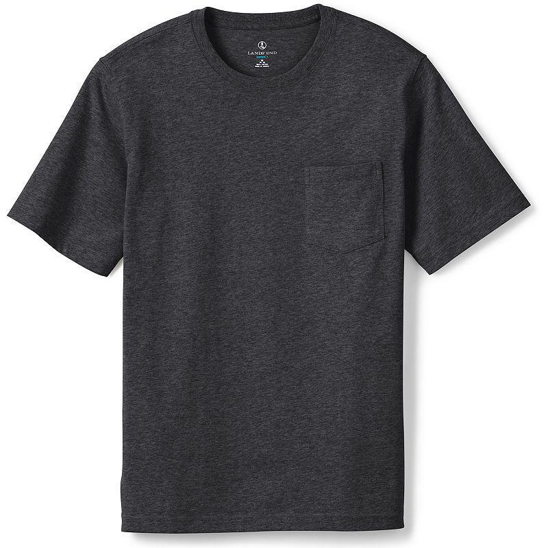 Mens Lands End Super-T Short Sleeve T-Shirt with Pocket Dark Grey Heather Product Image