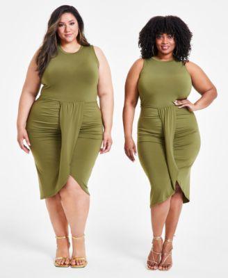 Trendy Plus Size Ruched Draped Midi Dress, Created for Macy's Product Image