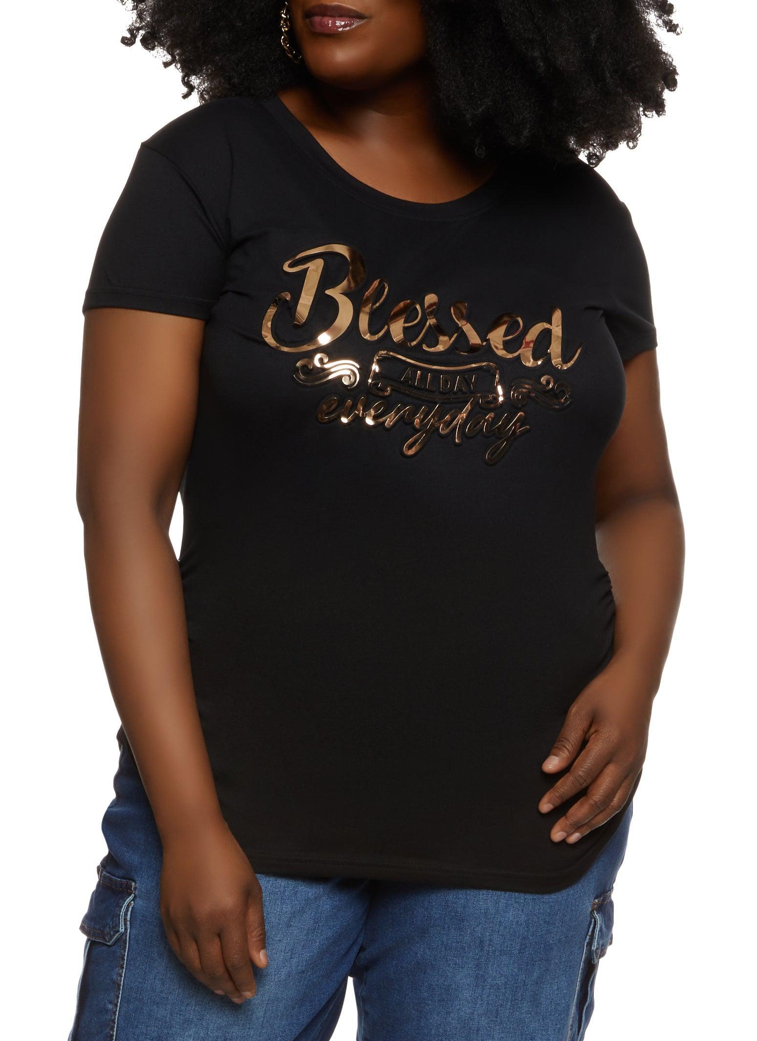 Womens Plus Size Blessed All Day Everyday Embossed Foil Graphic Tee Product Image