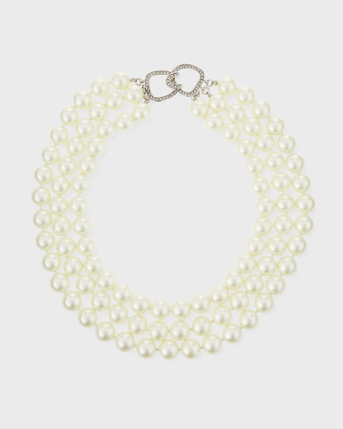 Womens 3-Row Twisted Glass Pearl Choker Necklace Product Image