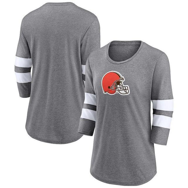 Womens Fanatics Branded Heathered Gray Cleveland Browns Primary Logo 3/4 Sleeve Scoop Neck T-Shirt Product Image