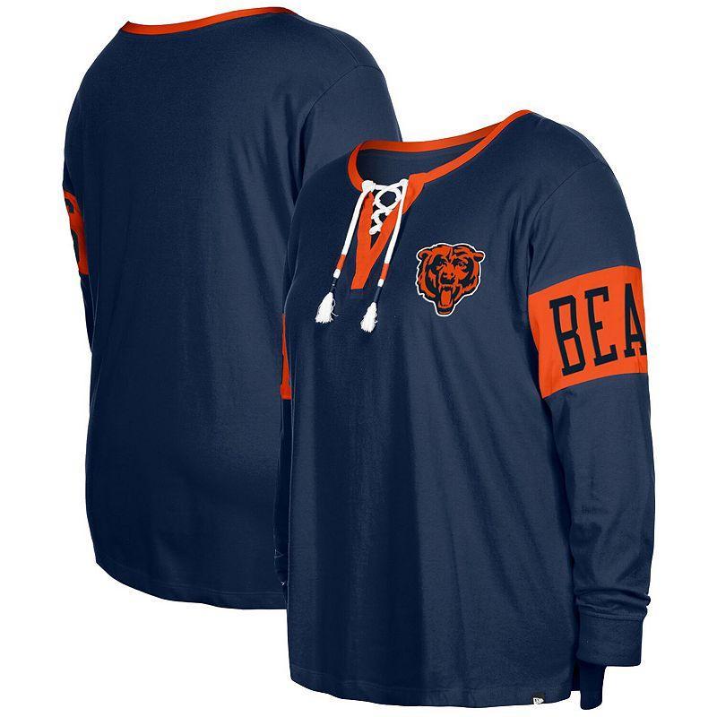 Womens New Era Navy Chicago Bears Plus Size Lace-Up Notch Neck Long Sleeve T-shirt Product Image