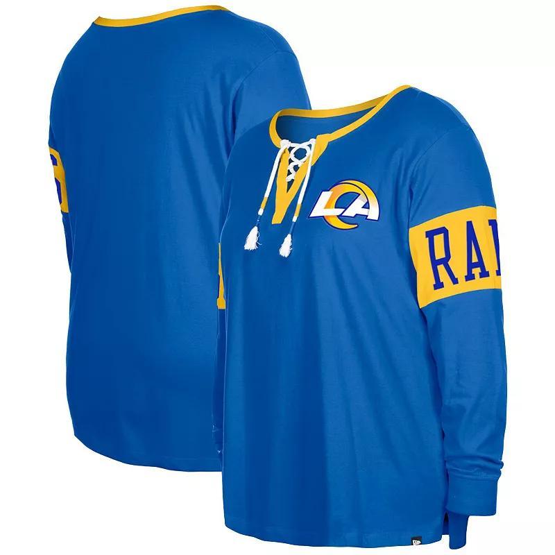 Womens New Era Royal Los Angeles Rams Plus Size Lace-Up Notch Neck Long Sleeve T-Shirt Product Image