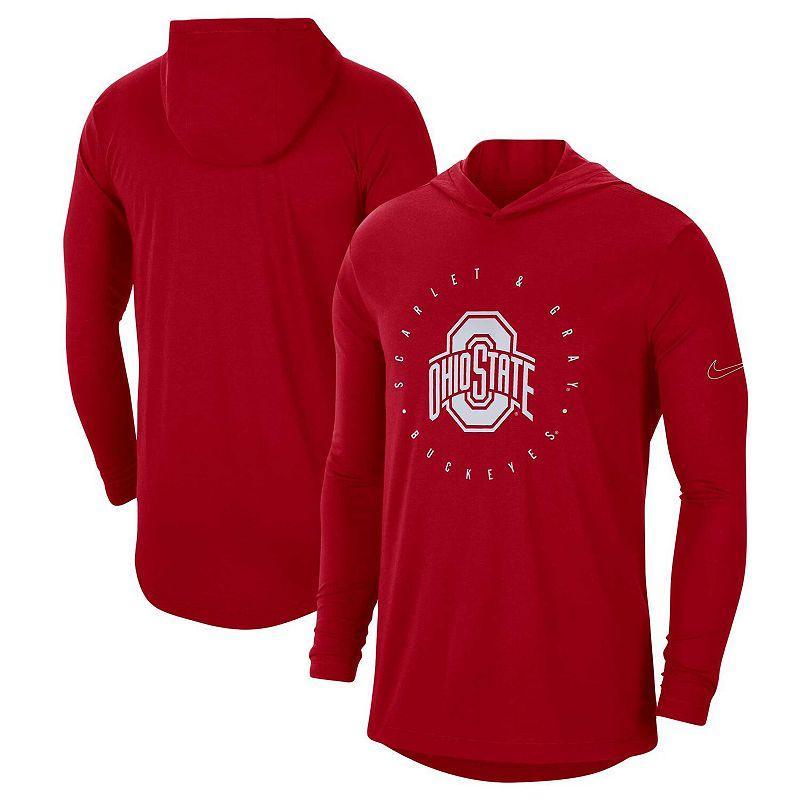 Mens Nike Scarlet Ohio State Buckeyes Campus Tri-Blend Performance Long Sleeve Hooded T-Shirt Product Image