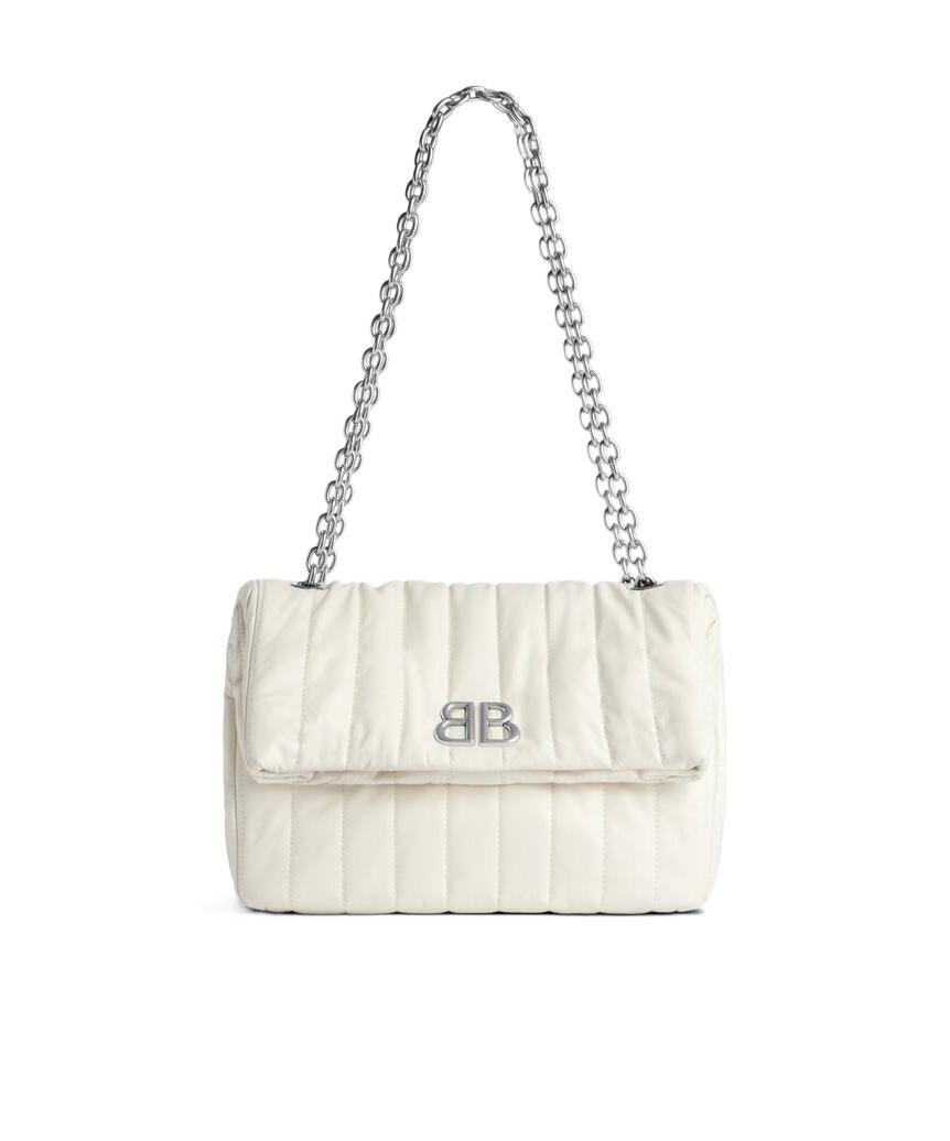 BALENCIAGA Small Monaco Quilted Shoulder Bag In White Product Image