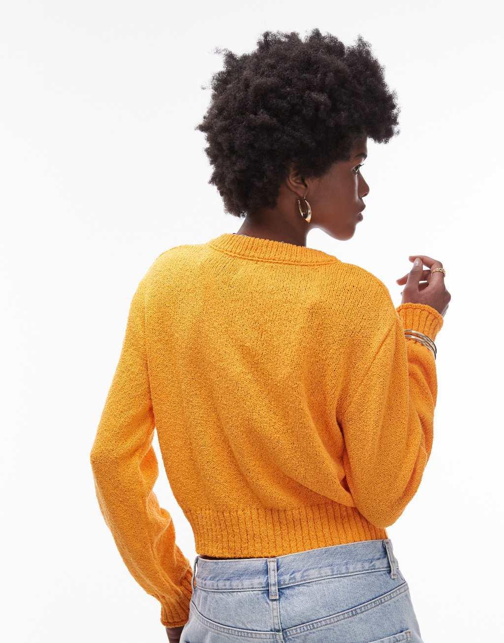 Topshop knit textured crew cardi in orange Product Image