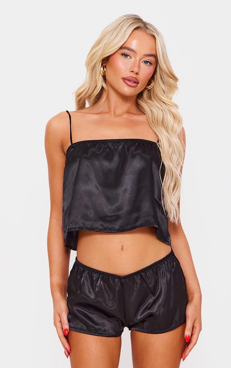 Black Satin Cami and Short PJ Set Product Image