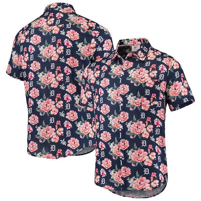 Mens FOCO Detroit Tigers Floral Linen Button-Up Shirt Blue Product Image