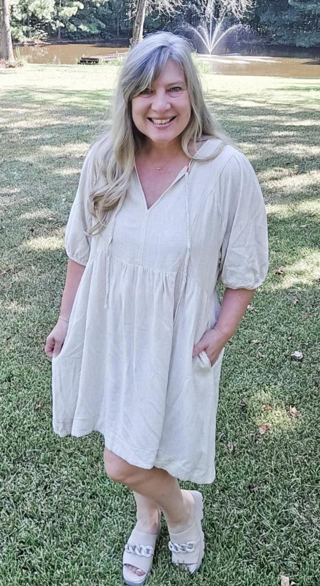 Say You Will Oatmeal Linen Plus Size Dress (XL to 2XL) Product Image