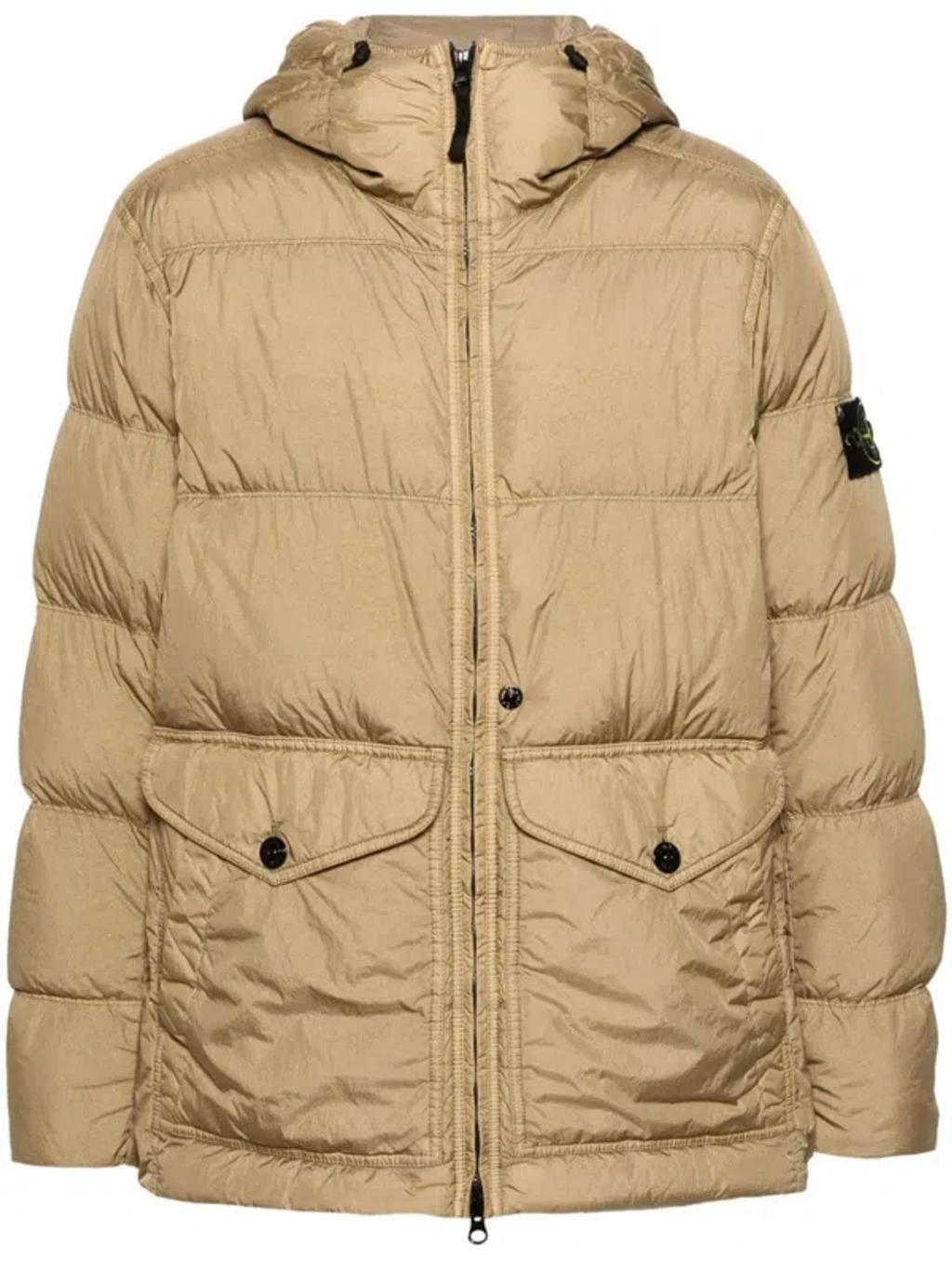 STONE ISLAND Compass-badge Hooded Padded Jacket In Beige Product Image