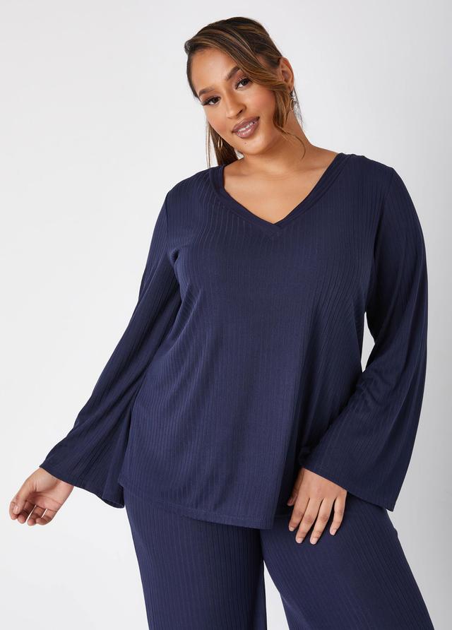 Plus Size Ribbed V Neck Lounge Tunic Ashley Stewart Product Image