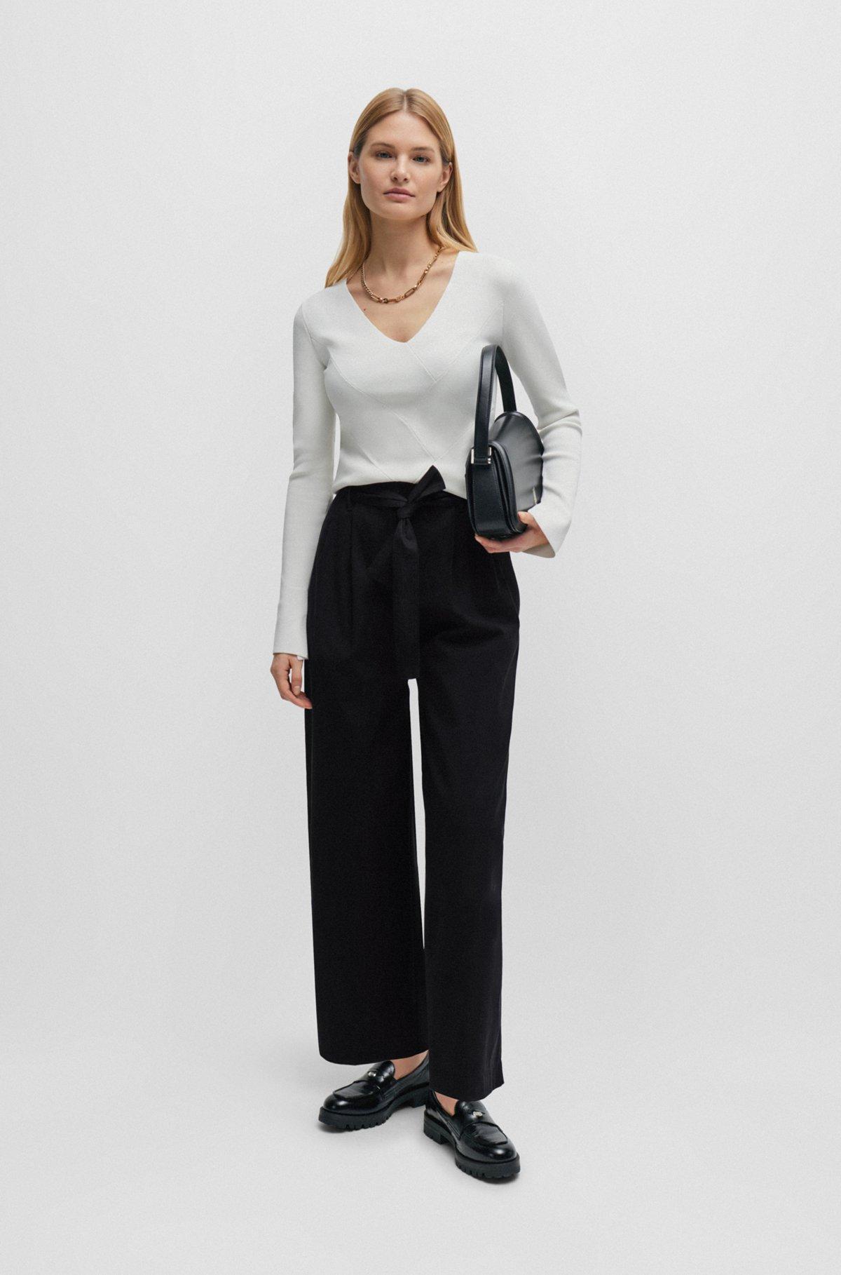 Tapered-fit wide-leg trousers with fabric belt Product Image