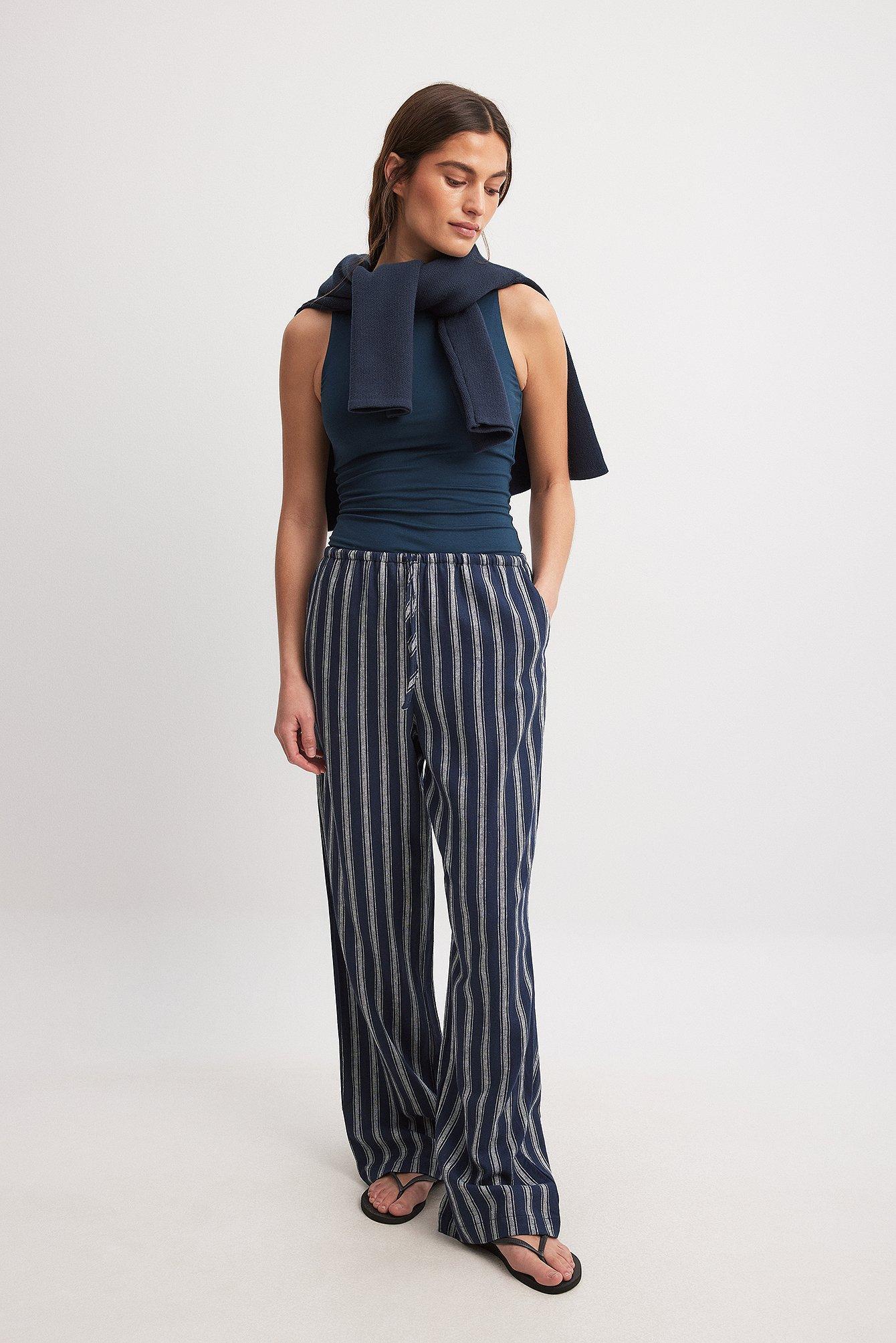 Linen Blend Striped Pants Product Image