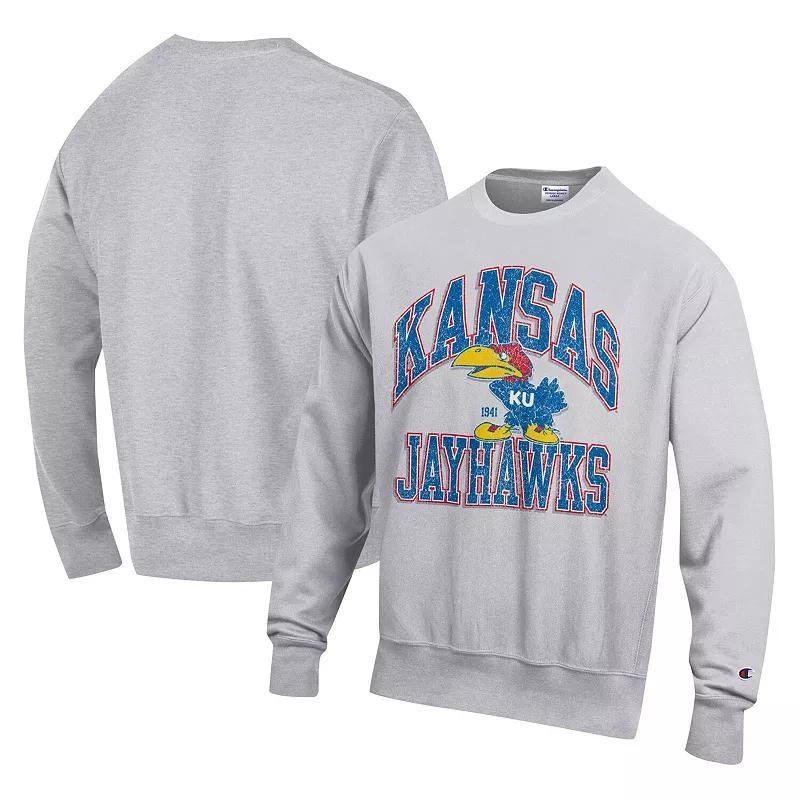 Mens Champion Heather Gray Kansas Jayhawks Vault Late Night Reverse Weave Pullover Sweatshirt Product Image