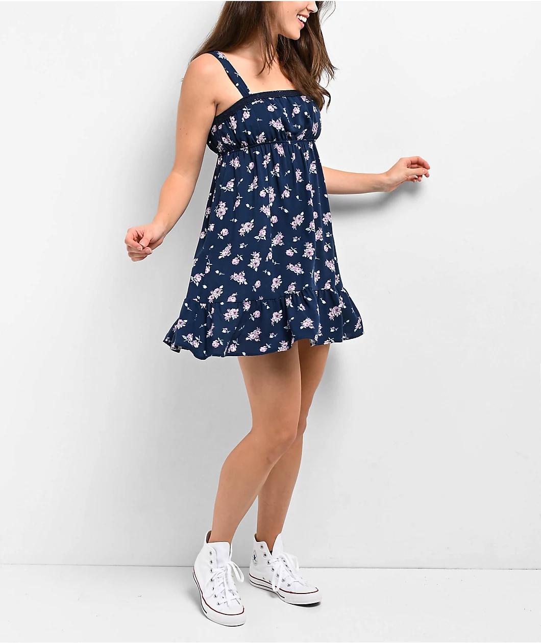 Spicychix Dark Floral Blue Dress Product Image