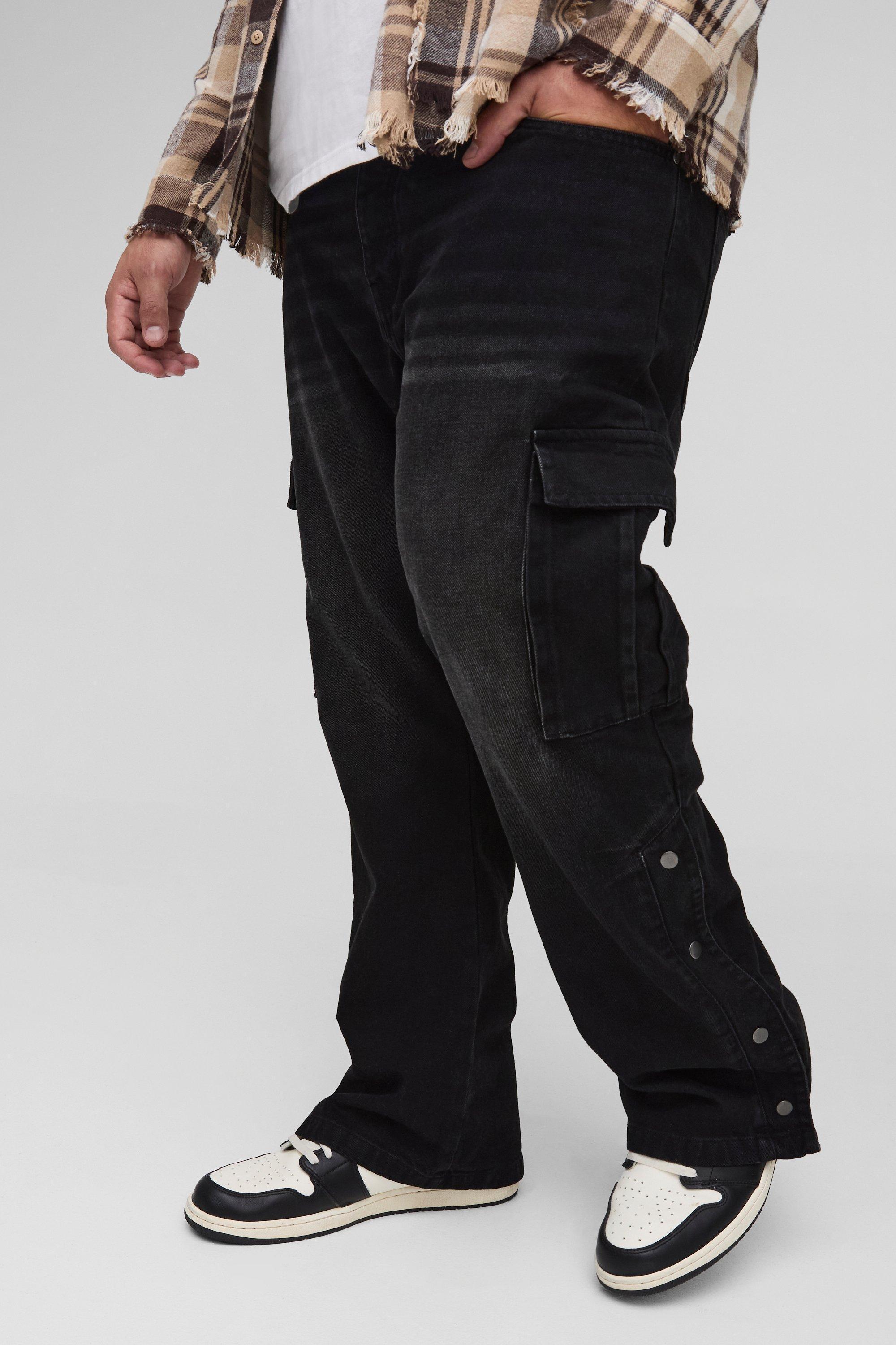 Plus Heavyweight Slim Flare Popper Hem Twill Cargo Trousers | boohooMAN USA Product Image