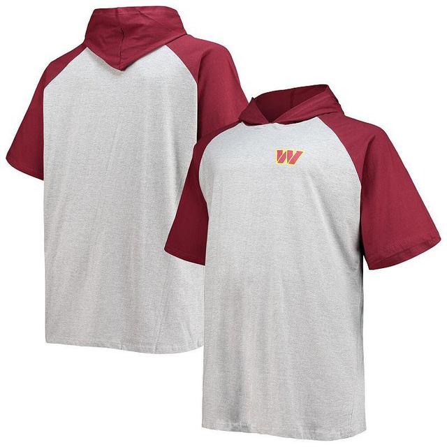 Mens Fanatics Branded Heathered Gray/Burgundy Washington Commanders Big & Tall Raglan Pullover Short Sleeve Hoodie Product Image