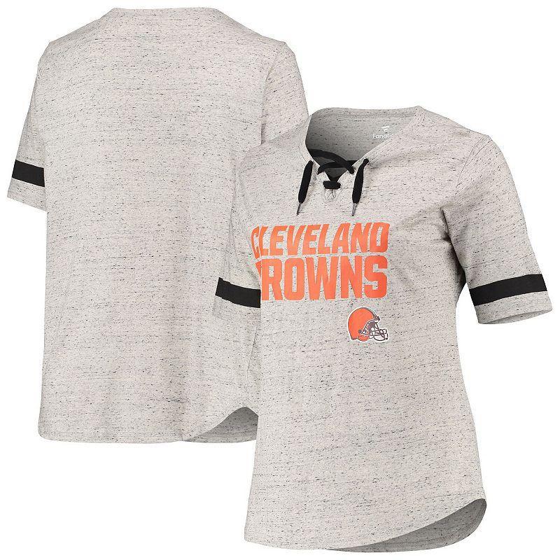 Womens Heathered Gray Cleveland Browns Plus Size Lace-Up V-Neck T-Shirt Product Image