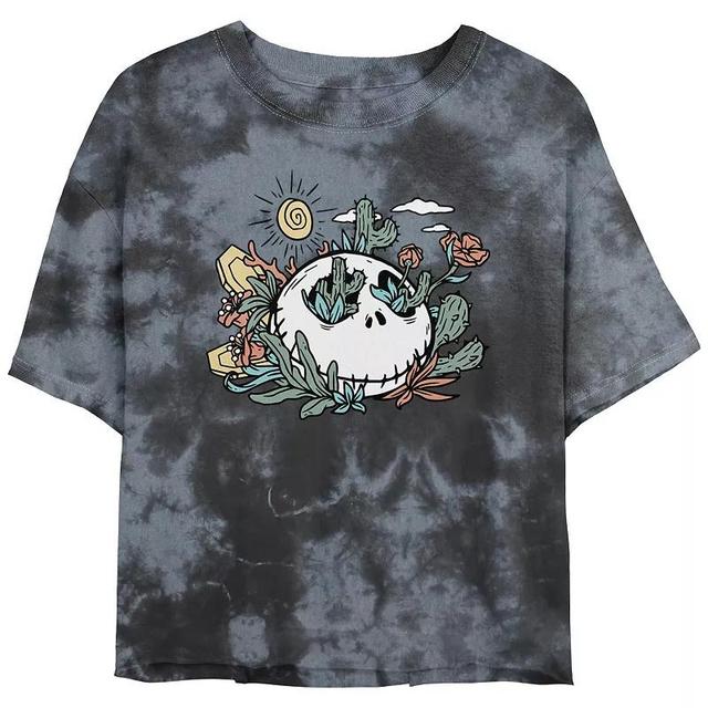 Disneys The Nightmare Before Christmas Floral Desert Jack Crop Top Bombard Wash Juniors Graphic Tee, Womens Grey Product Image