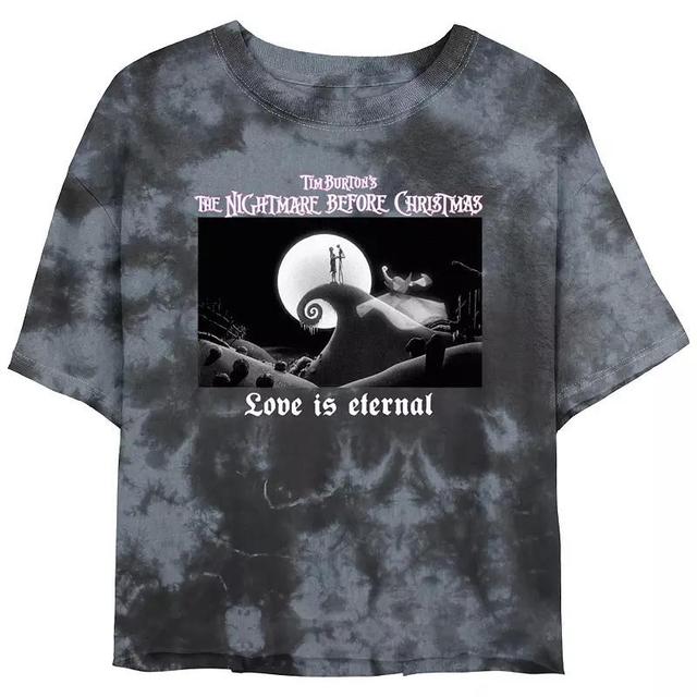 Disneys The Nightmare Before Christmas Love Is Eternal Crop Top Bombard Wash Juniors Graphic Tee, Womens Grey Product Image