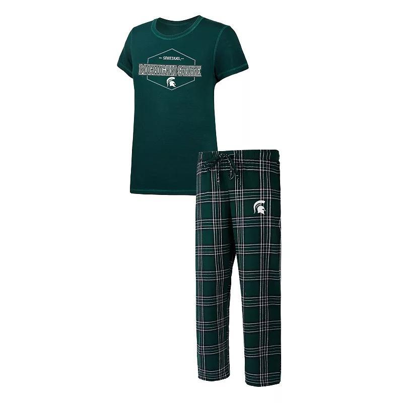 Womens Concepts Sport /Black Michigan State Spartans Badge T-Shirt & Flannel Pants Sleep Set Product Image