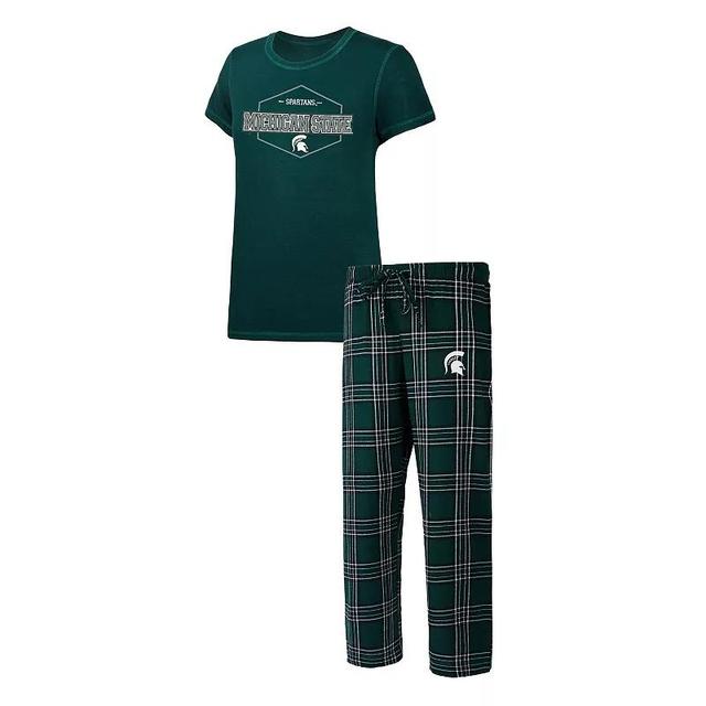 Womens Concepts Sport /Black Michigan State Spartans Badge T-Shirt & Flannel Pants Sleep Set Product Image