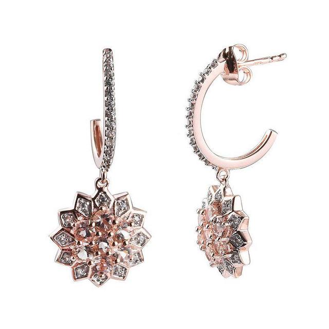 14k Rose Gold Over Silver Morganite & White Zircon Accent Hoop Earrings, Womens, Sterling Product Image