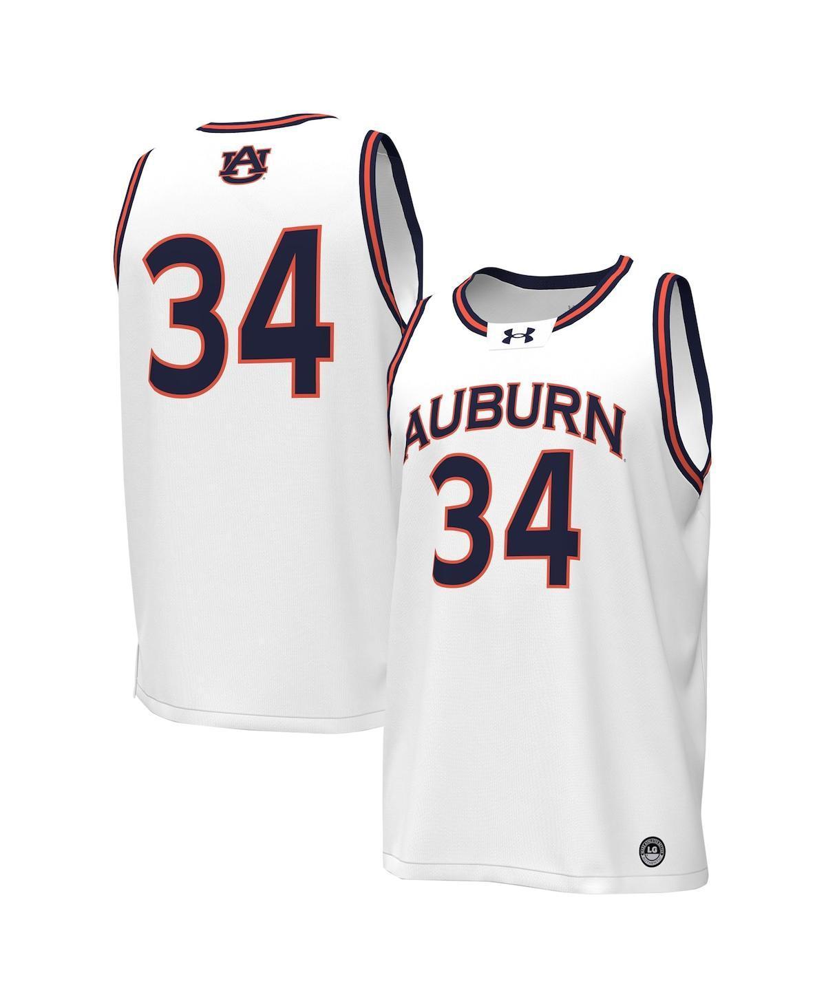 Mens Under Armour #34 White Auburn Tigers Replica Basketball Jersey - White Product Image