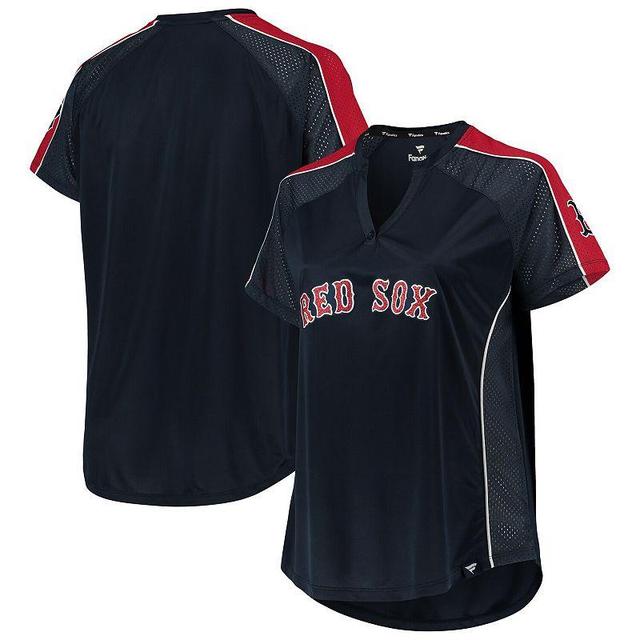 Womens Boston Red Sox Plus Size Diva Notch Neck Raglan T-Shirt Blue Product Image