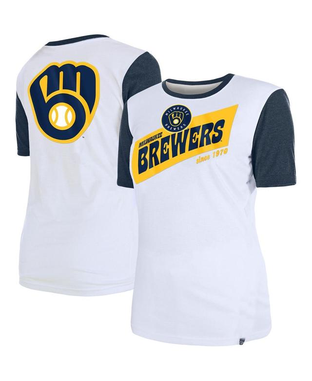 Womens New Era White Milwaukee Brewers Colorblock T-shirt Product Image