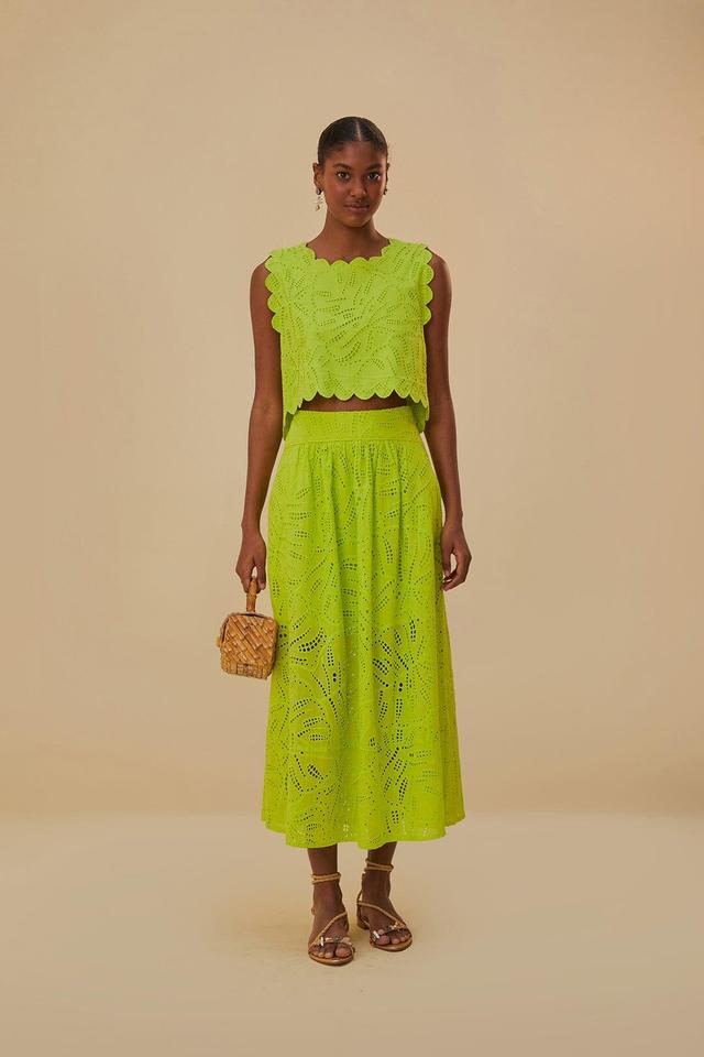 Green Monstera Eyelet Maxi Skirt, GREEN / XS Product Image