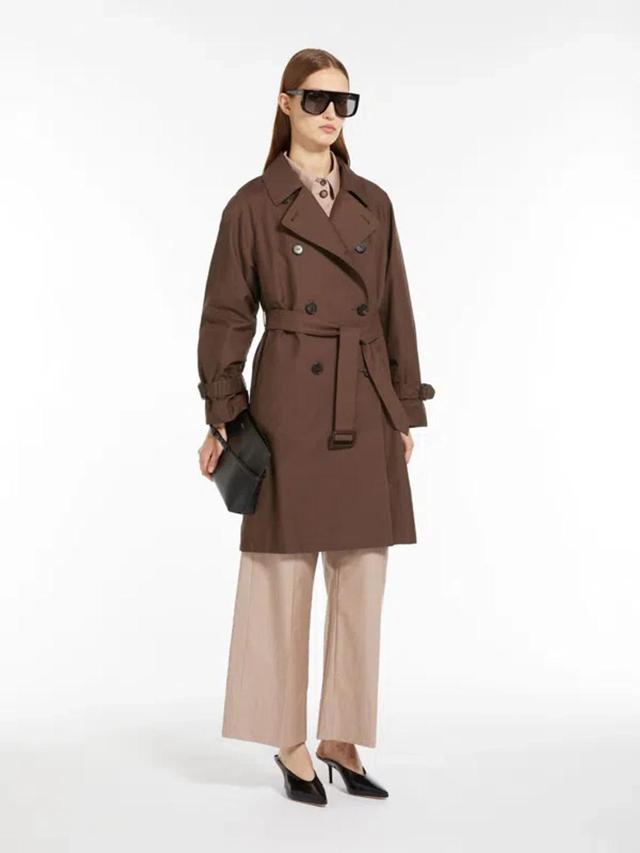 Double-breasted Trench Coat In Water-resistant Cotton Twill In Brown Product Image