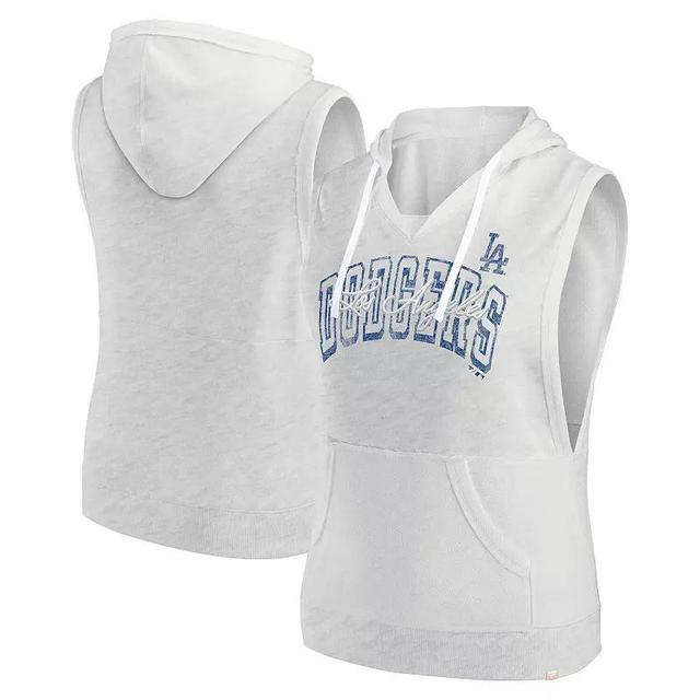 Womens Fanatics Branded Ash Los Angeles Dodgers Lounge Script Sleeveless Pullover Hoodie Product Image