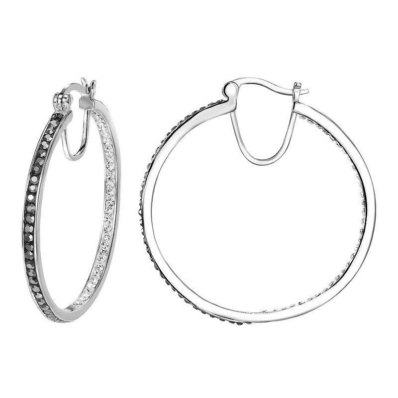 Chrystina Fine Silver Plated Black & White Crystal In-Out Hoop Earrings, Womens, Silver Tone Product Image