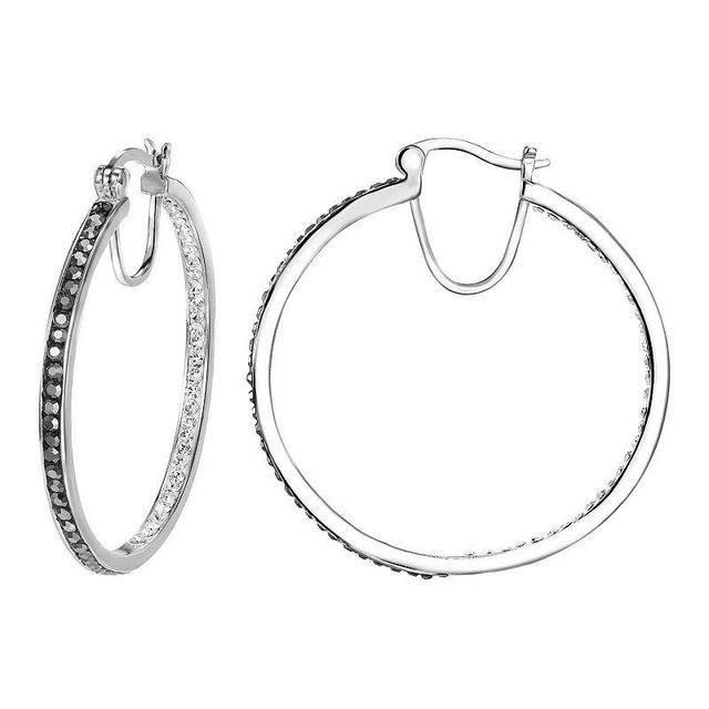 Chrystina Fine Silver Plated Black & White Crystal In-Out Hoop Earrings, Womens Product Image