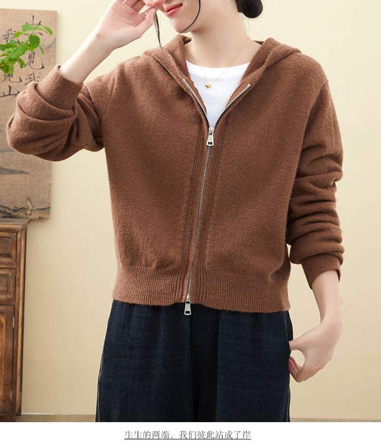 Plain Hooded Zip Cardigan Product Image